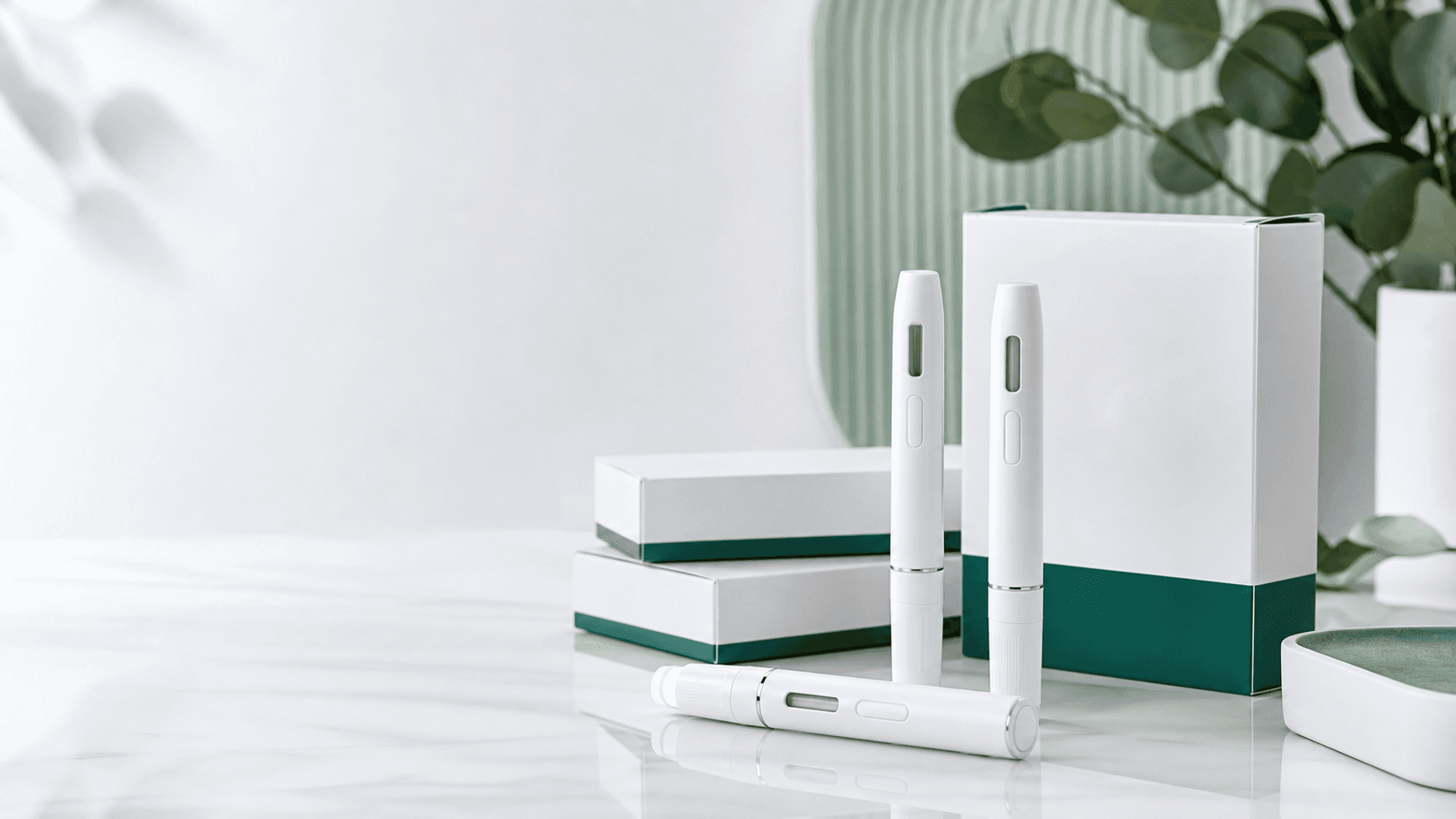 Premium unbranded weight-management pen product photography