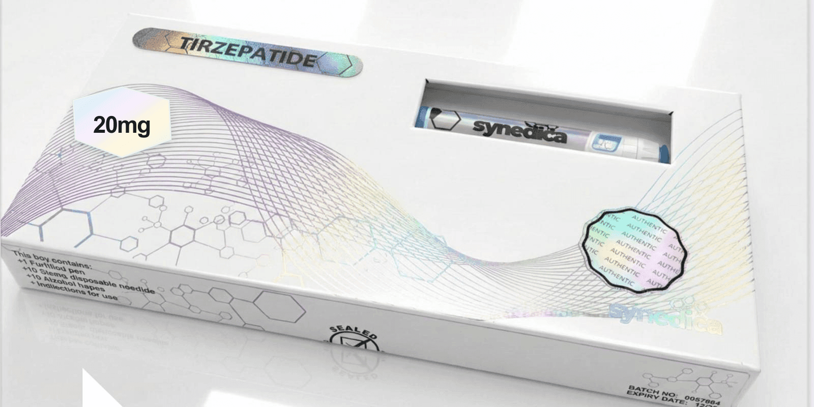 Tirzepatide pen pack with 20mg strength shown